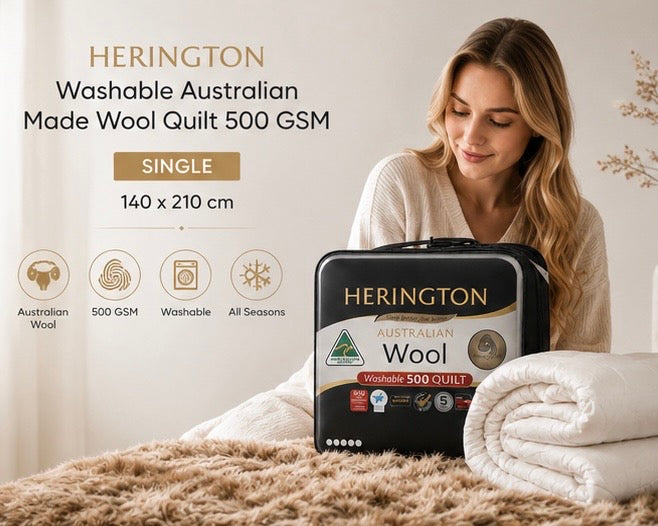 Herington Premium Washable Australian Made Wool Quilt 500 GSM
