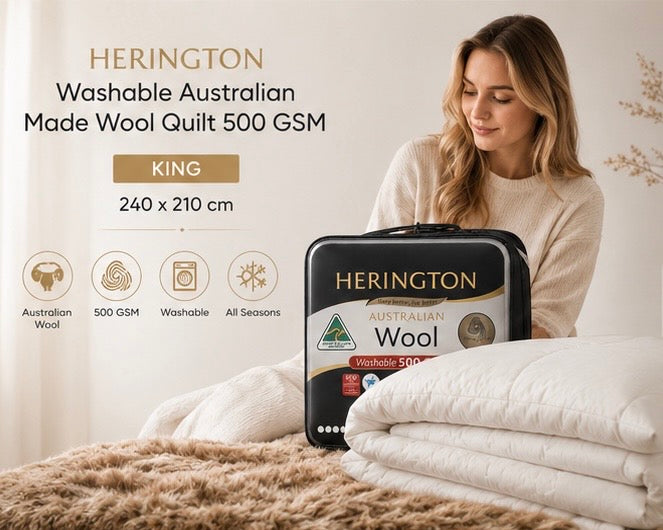 Herington Premium Washable Australian Made Wool Quilt 500 GSM